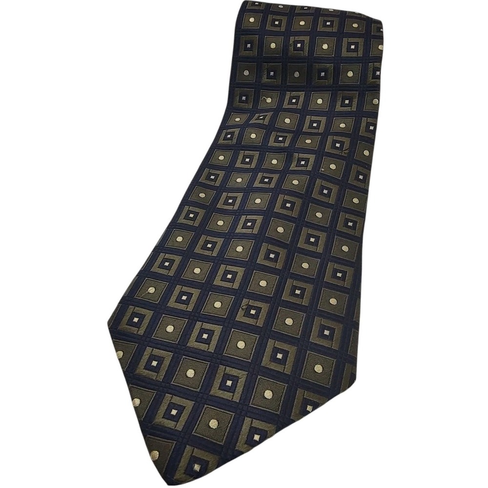 Vintage Peter Thomas Superba Necktie Tie Silk Green Blue Geometric Made in USA‎